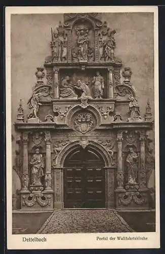 AK Dettelbach, Wallfahrtskirche, geschmücktes Portal