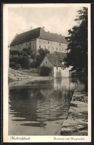 AK Mellrichstadt, Rentamt mit Burgmühle, Ortspartie am Flussufer