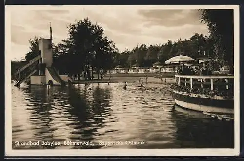 AK Babylon /Böhmerwald, Strandbad mit Rutsche und Gästen