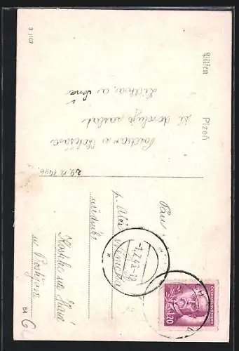 AK Pilsen, St. Bartolomäuskirche und Markt