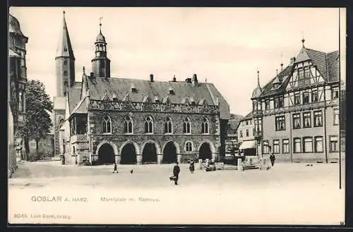 AK Goslar a. Harz, Marktplatz mit Rathaus