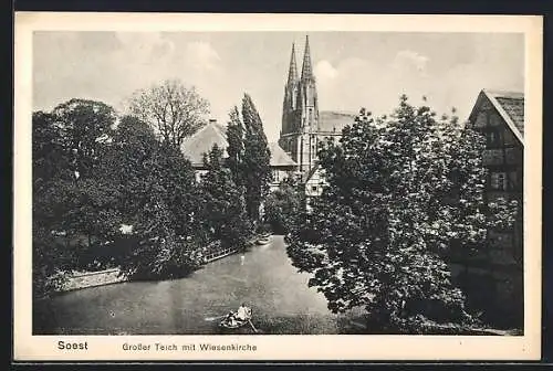 AK Soest, Grosser Teich mit Wiesenkirche