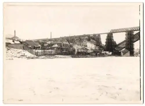 17 Fotografien Ansicht Grodno, von Deutschen gesprengte Brücke 1915, Besatzungssoldaten, Oblt, Stackermann, Zerstörung