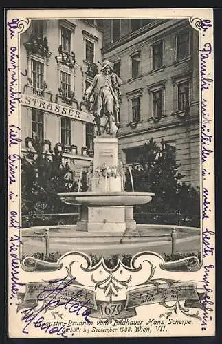 AK Wien, Augustin-Brunnen vom Bildhauer Hans Scherpe in der Kellermanngasse