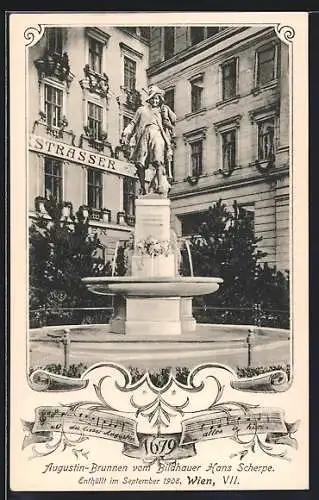 AK Wien, Augustin-Brunnen vom Bildhauer Hans Scherpe in der Kellermanngasse