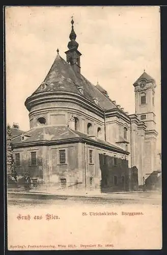 AK Wien, St. Ulrichskirche in der Strasse Burggasse