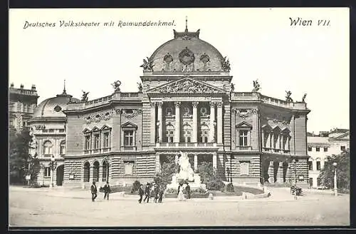 AK Wien, Deutsches Volkstheater mit Raimunddenkmal