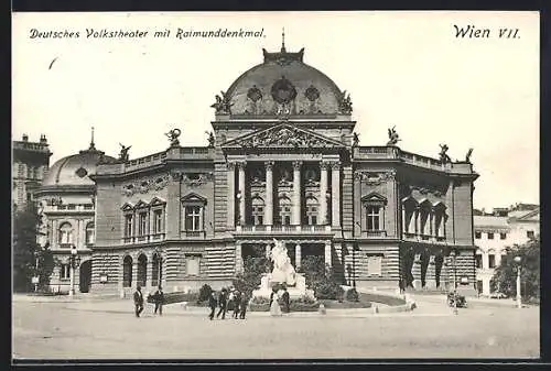 AK Wien, Deutsches Volkstheater mit Raimunddenkmal