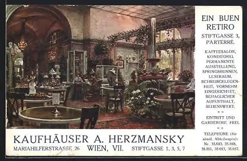 Künstler-AK Wien, Cafe-Konditorei A. Herzmansky, Stiftgasse 3