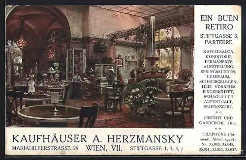 Künstler-AK Wien, Cafe-Konditorei A. Herzmansky, Stiftgasse 3, Parterre