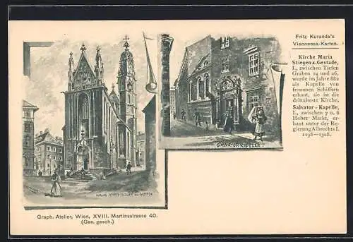 Lithographie Alt-Wien, Kirche Marie-Stiegen am Gestade, Salvator-Kapelle