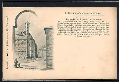 Lithographie Alt-Wien, Landhausgasse mit Minoritenkirche