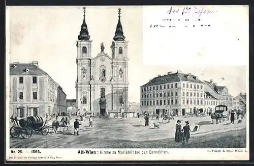 Lithographie Alt-Wien, Kirche zu Mariahilf bei den Barbaniten