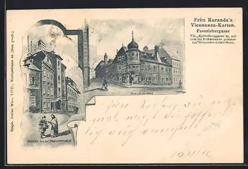 Lithographie Alt-Wien, Blick zur Fassziehergasse und zum Fasszieher-Haus