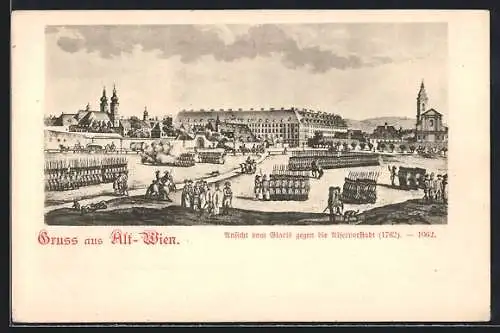 Lithographie Alt-Wien, Glacis gegen die Alservorstadt, 1782