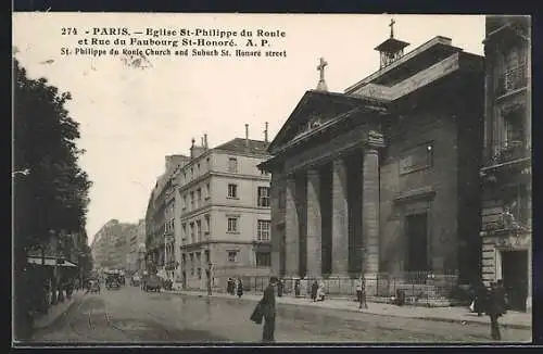 AK Paris, Eglise St. Philippe du Roule et rue du Faubourg St.Honoré