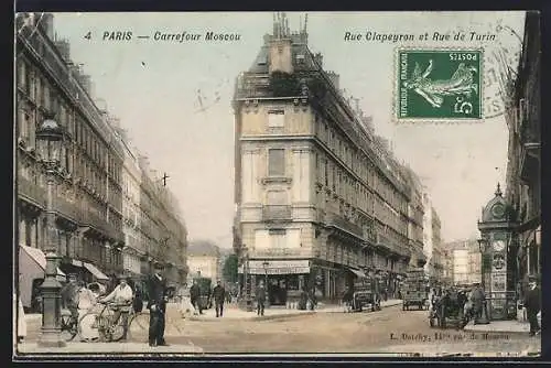 AK Paris, Carrefour Moscou, Rue Clapeyron et Rue de Turin