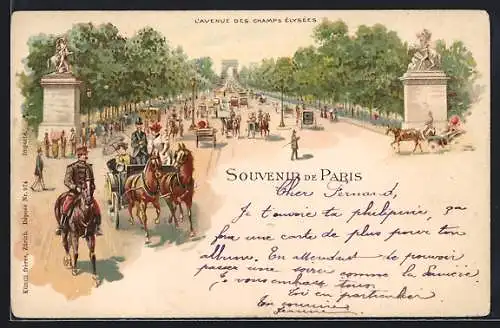 Lithographie Paris, L`Avenue des Champs Élysées