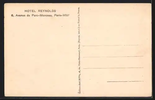 AK Paris, Hotel Reynolds, Le Hall, 6 Avenue du Parc Monceau