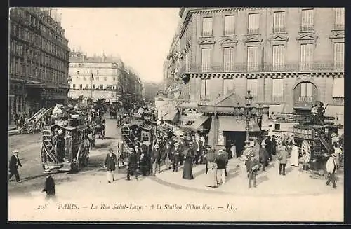 AK Paris, La Rue Saint-Lazare et la Station d`Omnibus