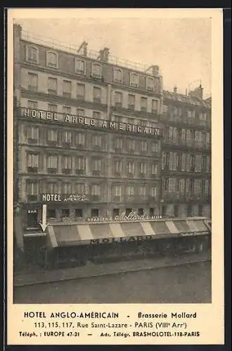 AK Paris, Hotel Angelo-American, Brasseri Mollard, Rue Saint-Lazare 113