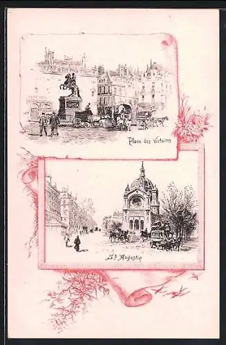 Lithographie Paris, Place des Victoires, St. Augustin