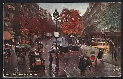 Künstler-AK Paris, Boulevard Montmartre bei Regenwetter