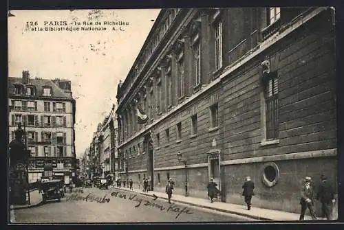 AK Paris, La Rue de Richelieu et la Bibliothéque Nationale