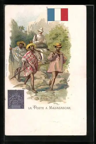 Lithographie La Poste a Madagascar, Briefmarke 25 Madagascar et Dependances