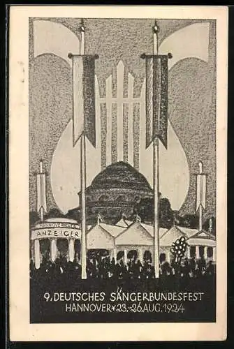 AK Hannover, 9. Deutsches Sängerfest 1924, Reklame Hannoverscher Anzeiger auf dem Festplatz