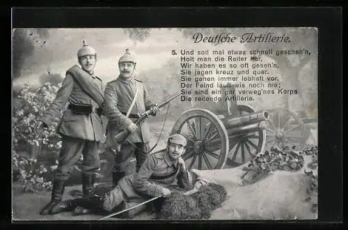 AK Die Deutsche Artillerie Soldaten mit Pickelhaube