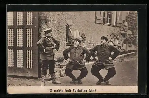 AK korpulente Landsturm-Soldaten bei Turnübung, Kragenabzeichen Regiment 48