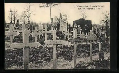 AK Rethel, Heldengräber deutscher Krieger auf dem Friedhof, Sanitäter in Uniform