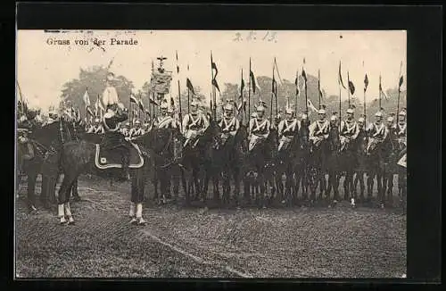 AK Gruss von der Parade, Soldaten der Kavallerie zu Pferde