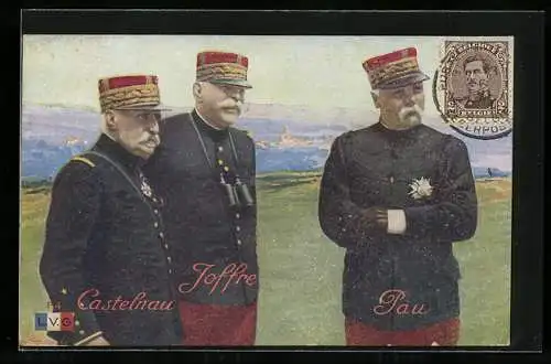 AK französische Heerführer, General Castelnau, Joffre & Pau in Uniform