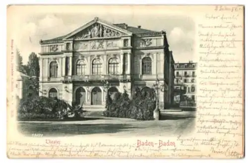 Relief-AK Baden-Baden, Partie am Theater