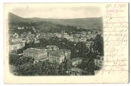 Relief-AK Baden-Baden, Panoramablick über die Stadt