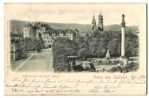 Relief-AK Stuttgart, Schlossplatz mit altem Schloss