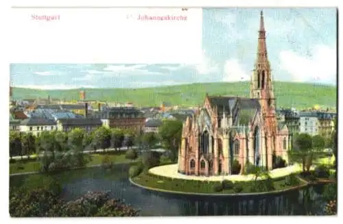 Relief-AK Stuttgart, Blick auf die Johanneskirche