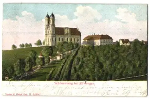 Relief-AK Schönenberg bei Ellwangen, Ortsansicht mit Kirche