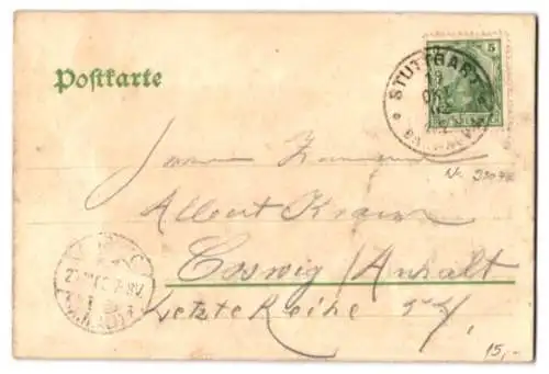 Relief-AK Stuttgart, Partie am Eugensbrunnen