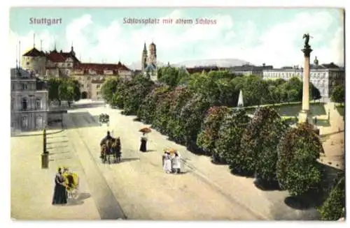 Relief-AK Stuttgart, Schlossplatz mit altem Schlos