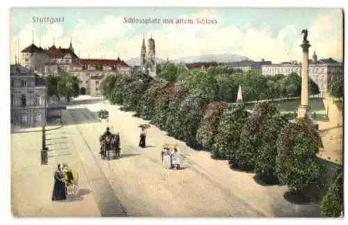 Relief-AK Stuttgart, Der Schlossplatz mit altem Schloss