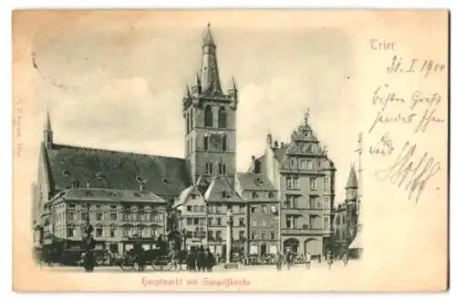 Relief-AK Trier, Hauptmarkt mit Gangolfkirche