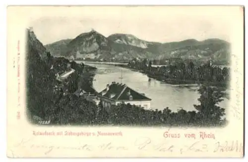 Relief-AK Rolandseck, Rheinpartie mit Siebengebirge und Nonnenwerth