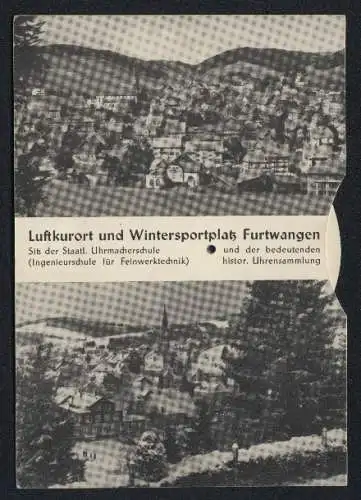 Revolver-AK Furtwangen, Ortsansichten im Sommer und Winter, rückseitig einstellbare Welt-Zeit