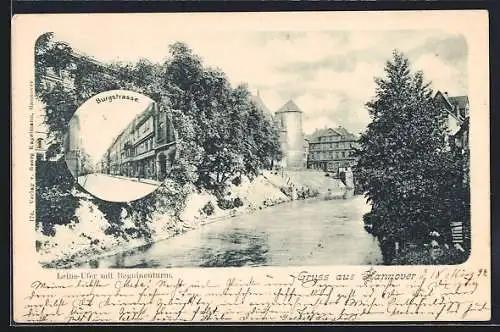 AK Hannover, Leine-Ufer mit Beguinenturm, Burgstrasse