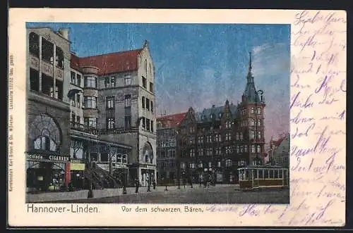 Luna-AK Hannover-Linden, Vor dem schwarzen Bären mit Strassenbahn