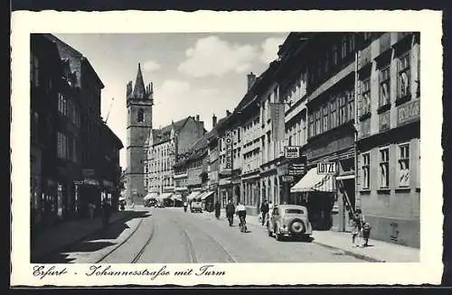 AK Erfurt, Johannesstrasse mit Turm