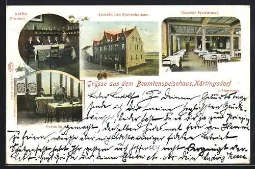 AK Körtingsdorf b. Hannover, Beamtenspeisehaus mit Speisesaal, Veranda und Kaffeezimmer